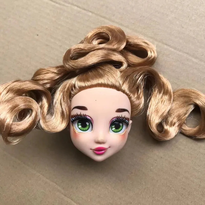 Quality Doll Heads Sparkly Alive Glasses Eyes No Hair Doll Parts White Purple Gold Hair Blue Black Skin Doll Accessories