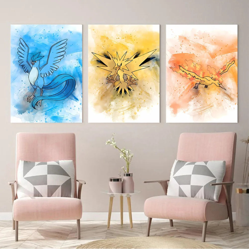 Anime Pokemon Canvas Painting Bulbasaur Charmander Squirtle Poster and Print Watercolor Wall Art Picture Home Decor Kids Gifts