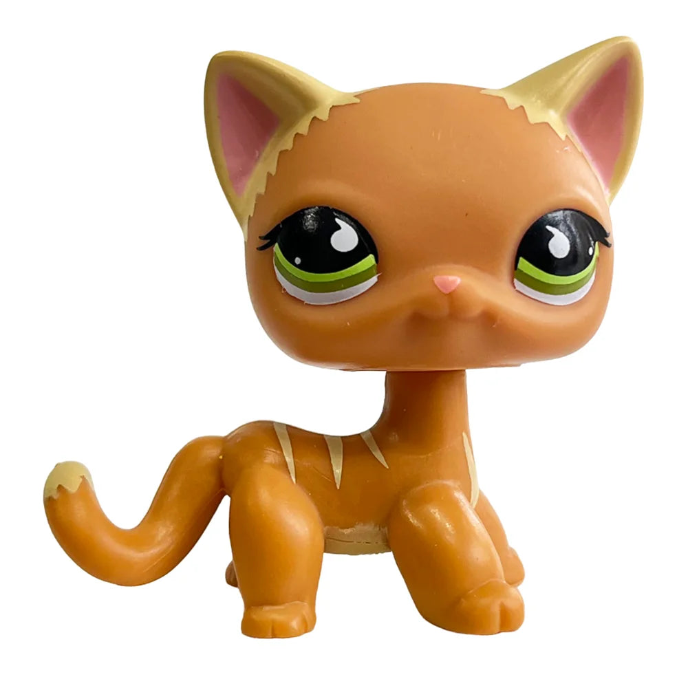 Rare pet Bobble head toy Stands Short Hair Kitten with Mouse and necklace Old Animal Collection toy lps