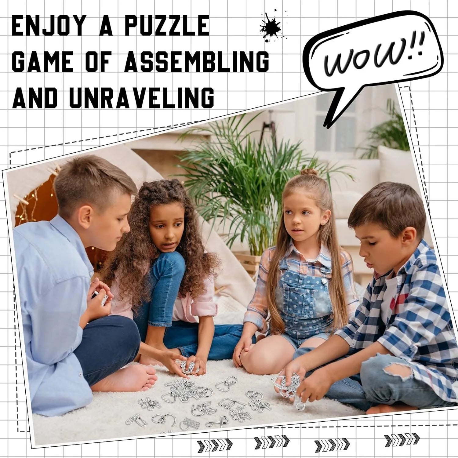 Metal Wire Puzzle Set,Brain Teaser IQ Test Disentanglemen Iron Link Unlock Interlock Game Chinese Ring Magic Trick Toy