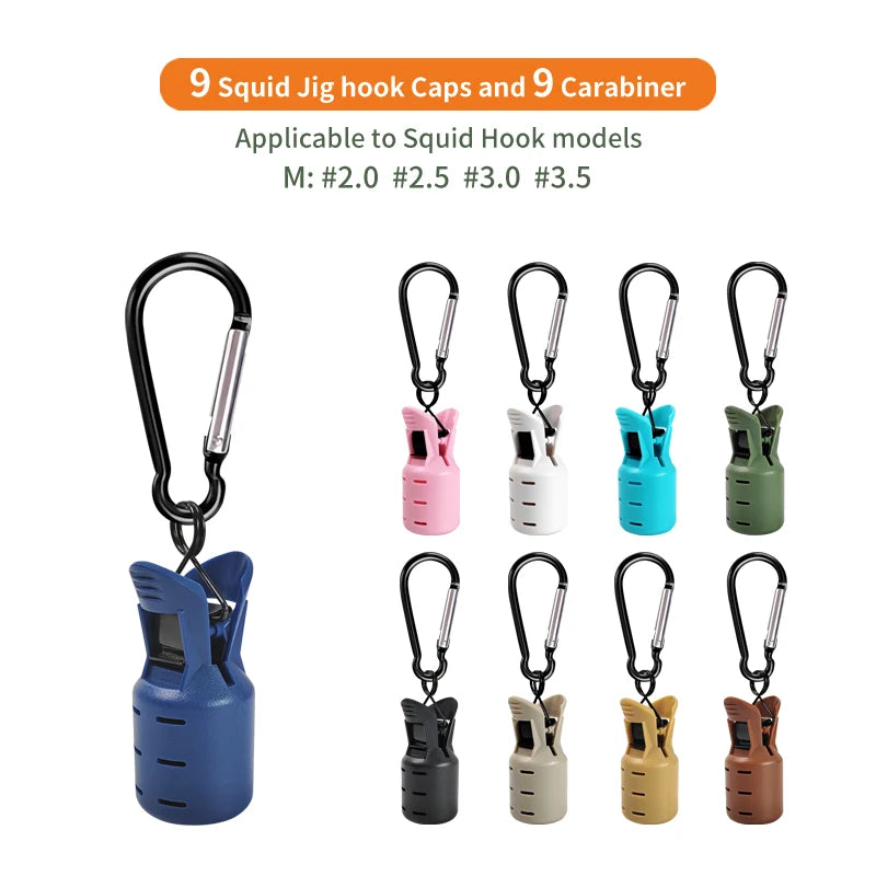 L+M Size Squid Jig Protector Set Octopus Egi Hook Cover Cuttlefish Umbrella Lure Cap Wood Shrimp Bait Tackle with Carabiner