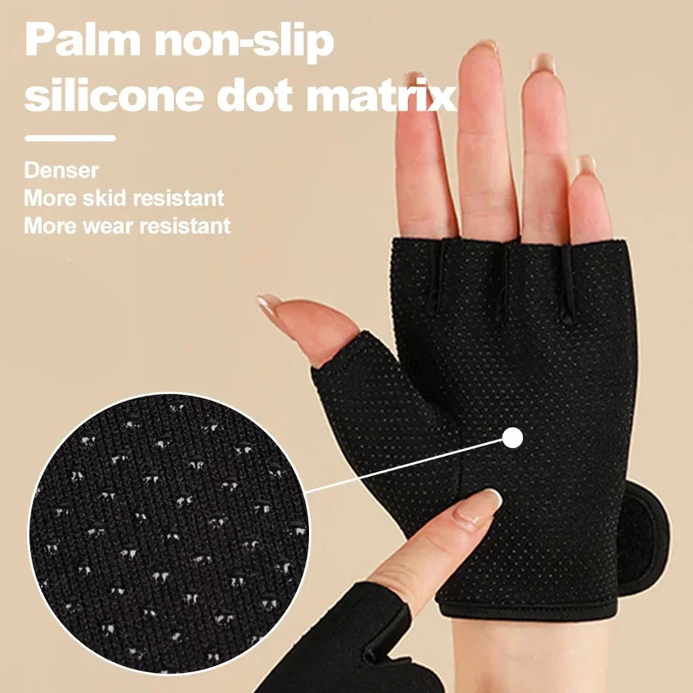 1 Pair Unisex Adjustable Sports Gloves For Autumn And Winter with Anti-slip Silicone Dots for Weightlifting Cycling Squat