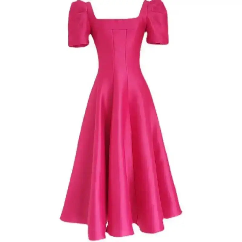 JAMERARY Summer Women Dress Long French Hepburn Style Fashion Party Elegant Square Collar Short Sleeve Midi Vestidos Party Robe