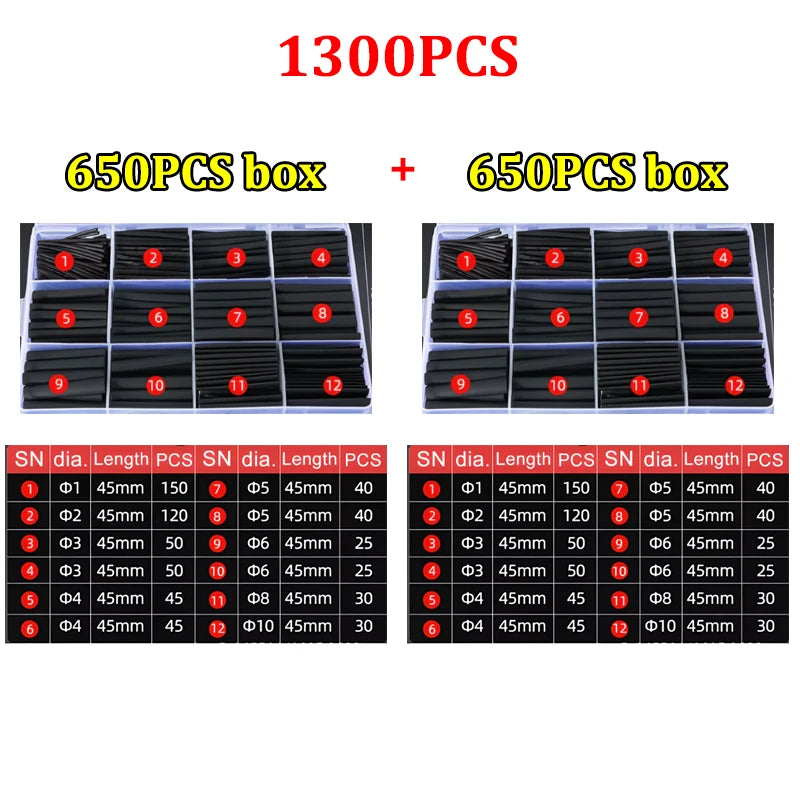 1300/650 Heat-shrink Tubing Thermoresistant Tube Heat Shrink Wrapping Kit Electrical Connection Wire Cable Insulation Sleeving