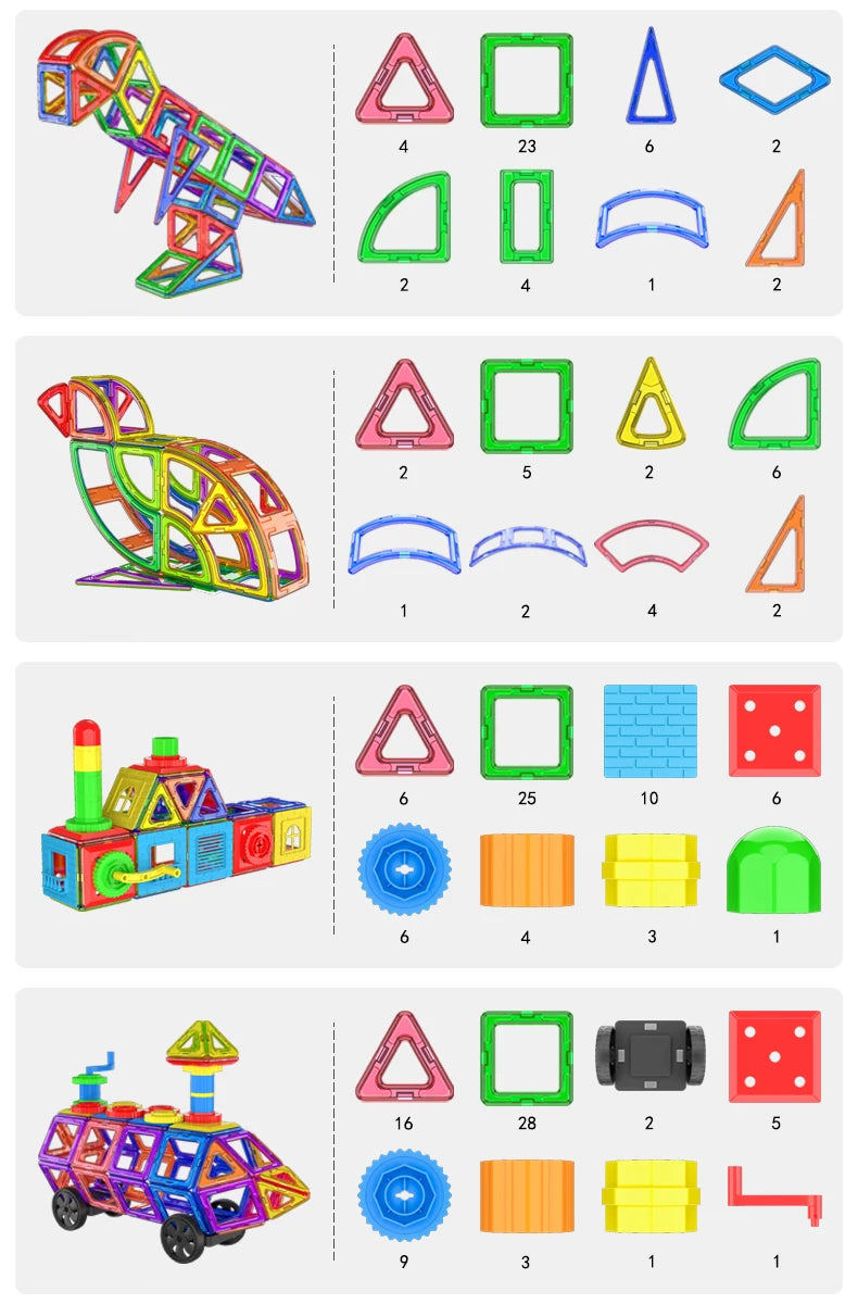 large Magnetic tiles Designer Magnet Building Blocks Accessories Educational Constructor Toys For Children Kids Girls Set Gift