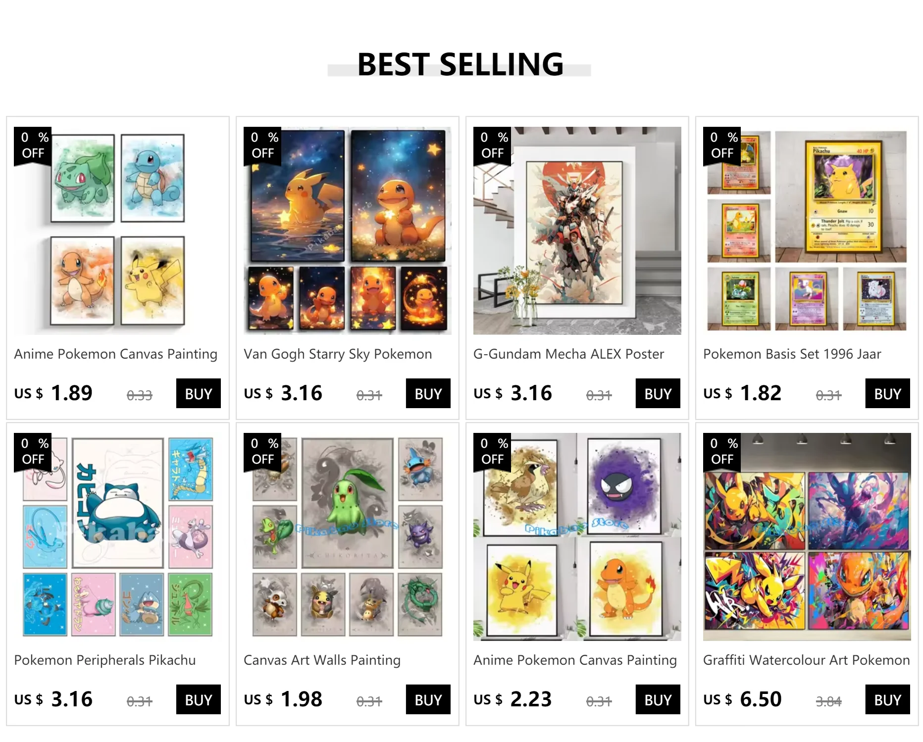 Anime Pokemon Canvas Painting Bulbasaur Charmander Squirtle Poster and Print Watercolor Wall Art Picture Home Decor Kids Gifts