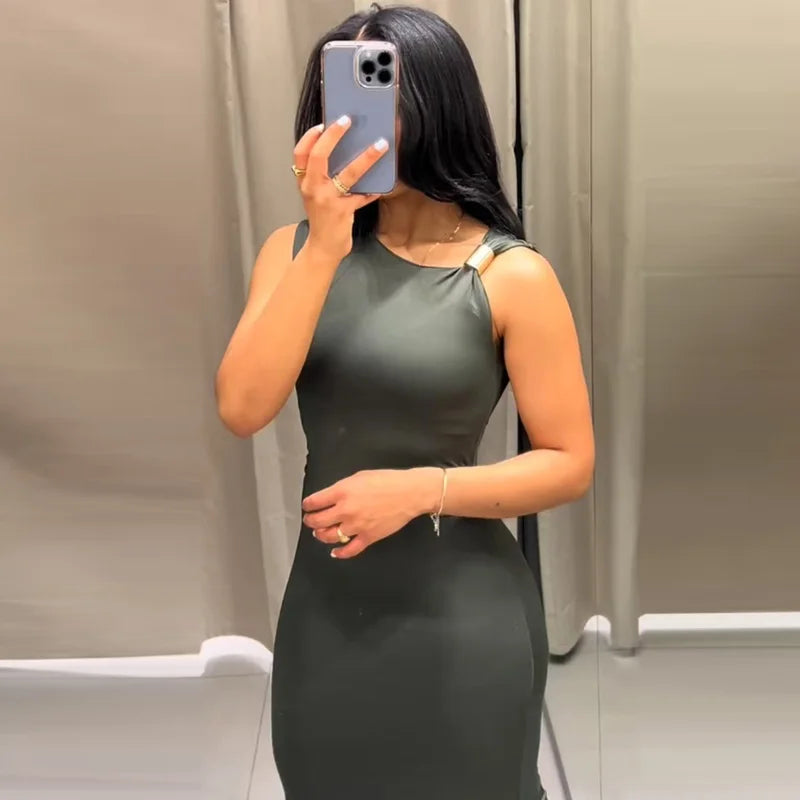 HXAO Womens Ruffled Bodycon Dresses Green Black Dress Summer Woman Sexy  Sleeveless Long Dresses Asymmetric Corset Vestidos 066
