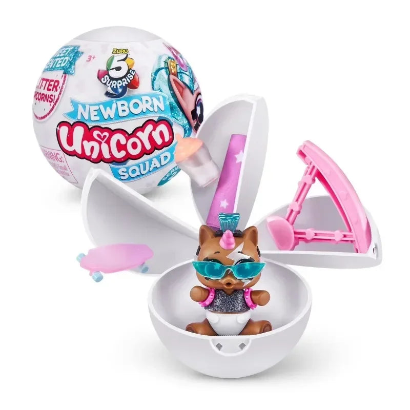 Surprise 5 Capsule Toys Newborn Unicorn Squad Mini Rainbocorn Blind Box Surprise Ball Anime Figure Collectible Toys