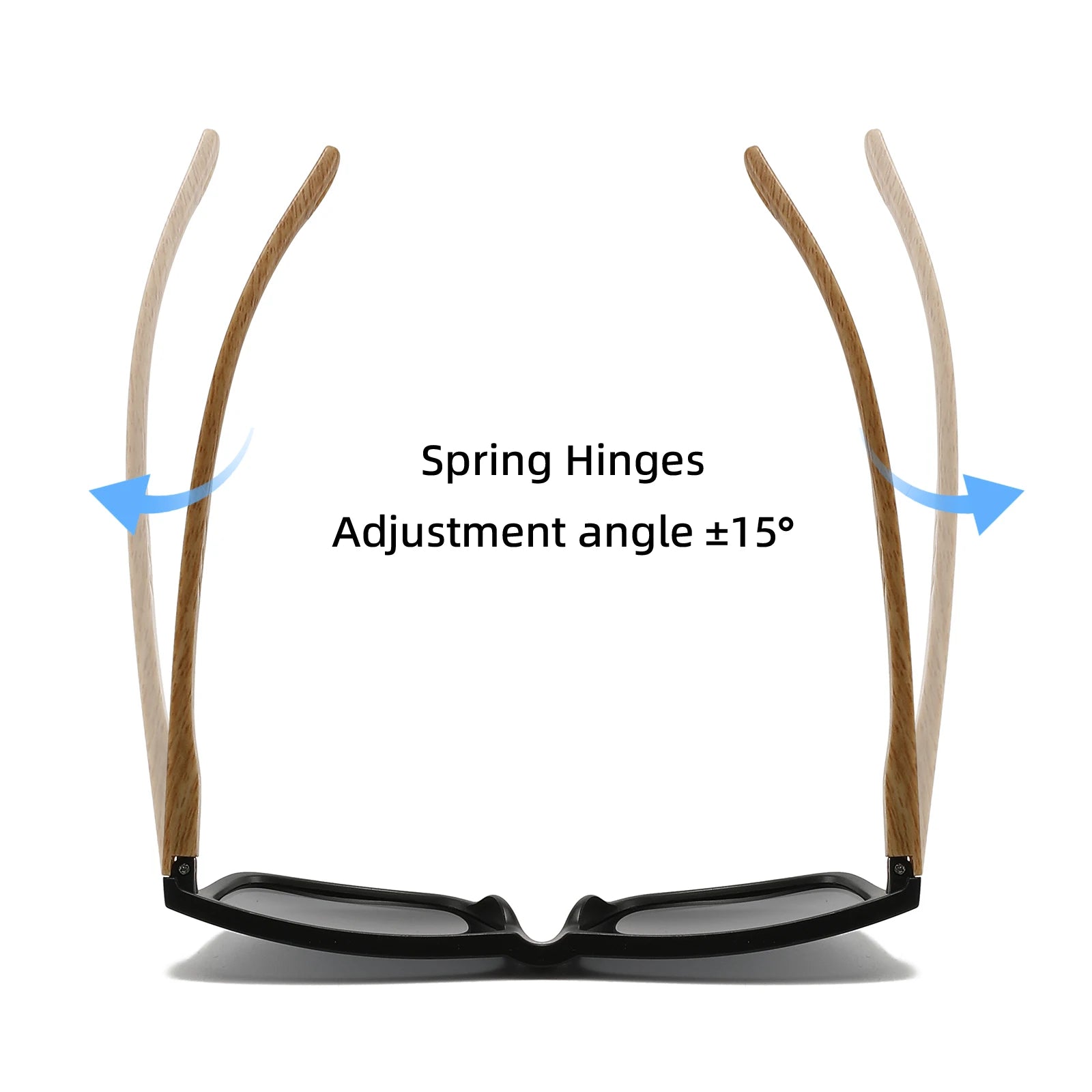 New Fashion Square Sunglasses - Wood Grain Spring Hinge, UV400 Unisex for Driving, Hiking & Travel