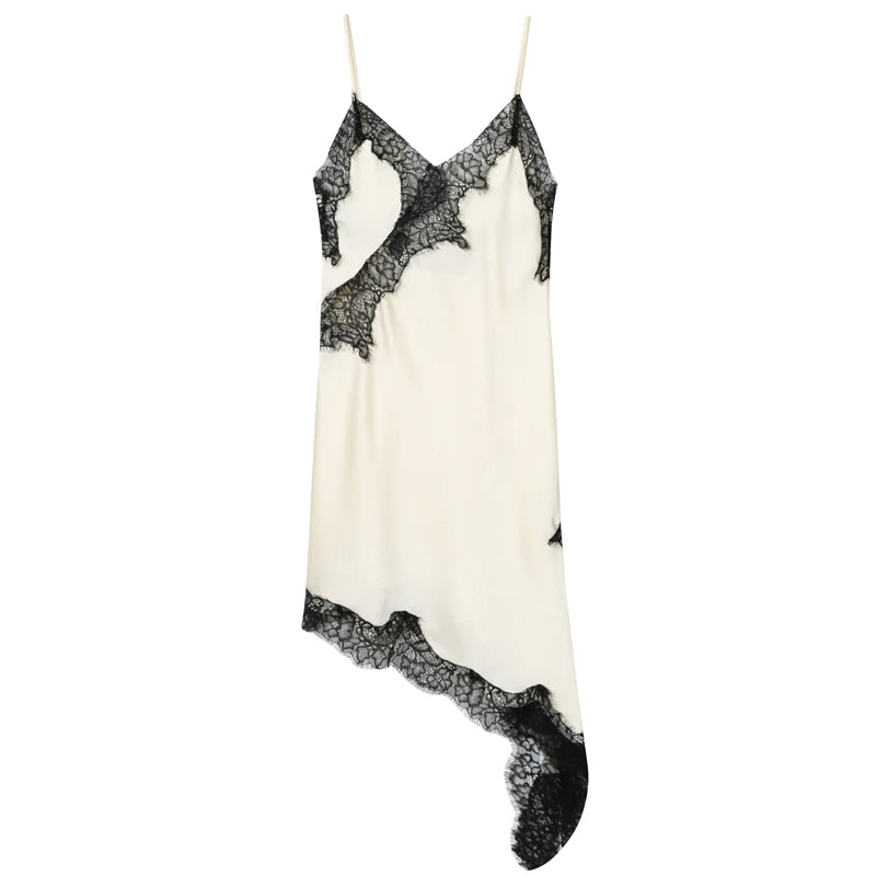 HXAO 2025 Women's Lace Asymmetric Dress Sexy Midi Slip Dress Chic Sleeveless Backless Vestido Luxury Women's Elegant Party Dress