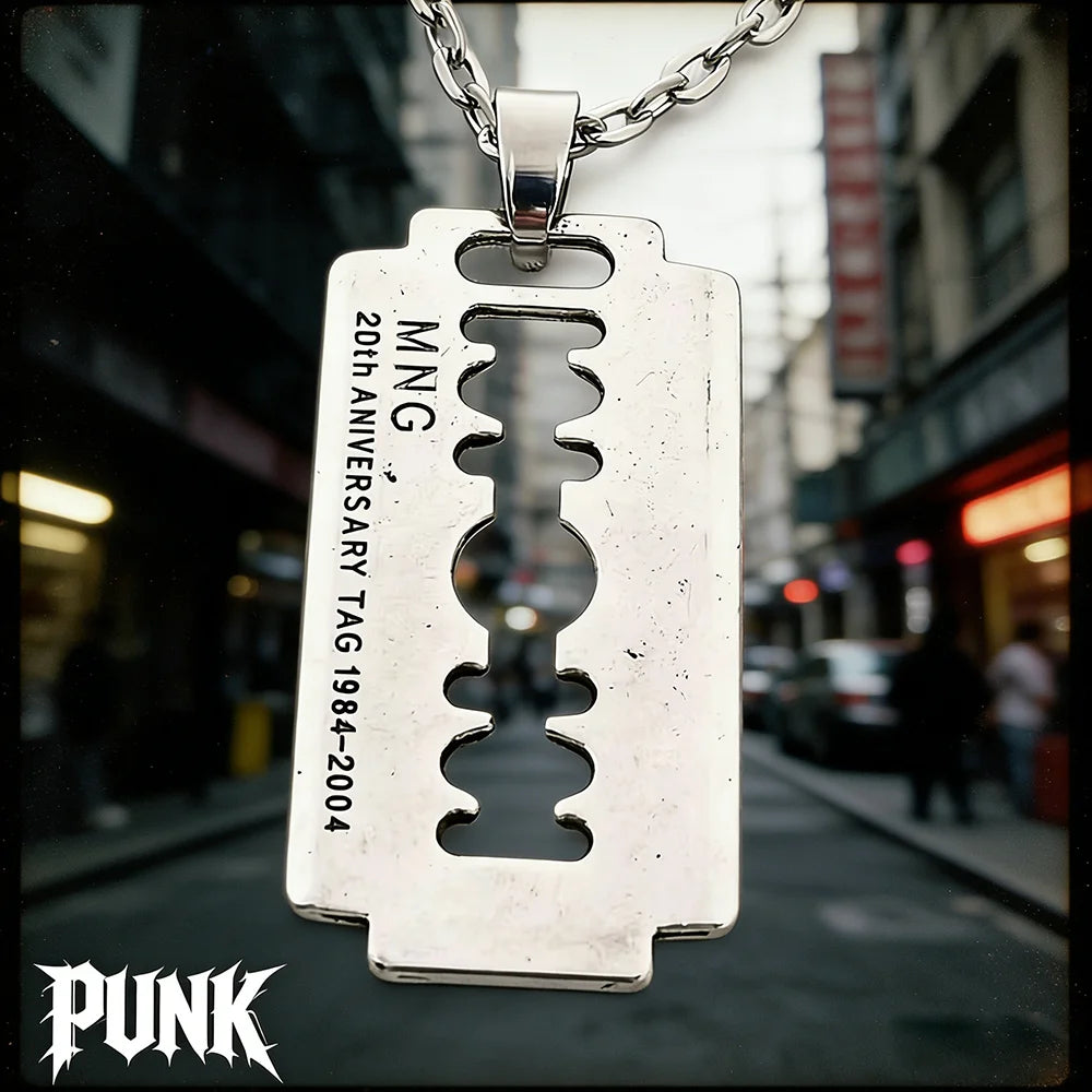 Y2K Aesthetic Razor Blade Pendant Necklace, Vintage Punk Goth Grunge Alloy Jewelry for Men and Women Edgy Street Style Accessory