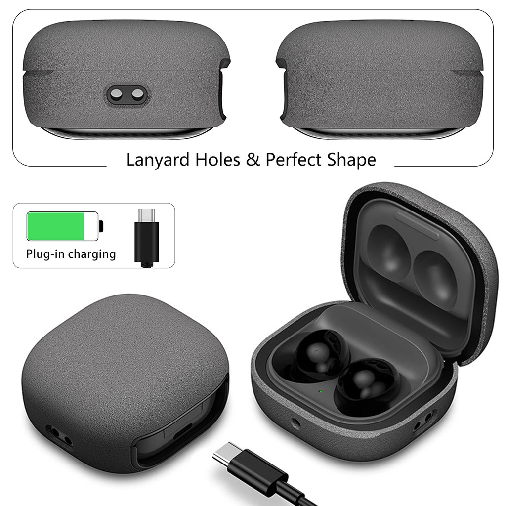 For Samsung Galaxy Buds FE, Buds Pro, Buds2 Pro, Buds Live, Buds2 Case Cover, Vogue Fiber Stripe Protection Case with Lanyard
