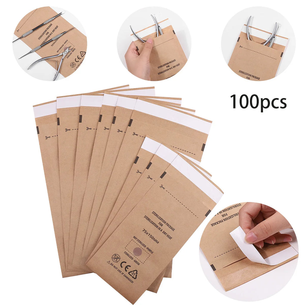 50/100Pcs Kraft Paper Bag Disposable Sterilization Disinfection Bag Nail Tools Sterilizer Manicure Bags sterilization Pouch