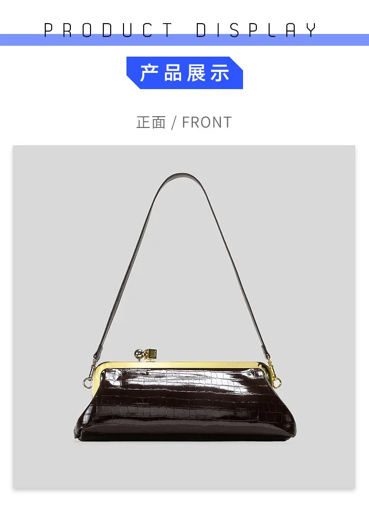 Fashion Long Clutch Bag for Women Luxury Designer Kiss Lock Women Shoulder Bags Elegant Party Purses Trend Underarm Bag 2025