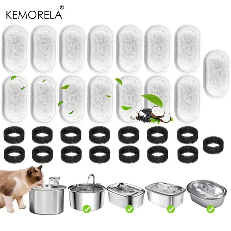 KEMORELA 12/15PCS Cat Water Fountain Activated Carbon Sponge Filters for Stainless Steel Water Dispenser Pet Care Accessory