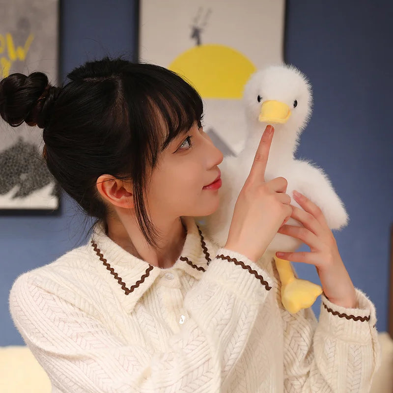 Kawaii Simulation Yellow Duck Plush Toy White Pink Black Long Hair Duck Plush Doll for Boys And Girls To Accompany Sleeping Gift