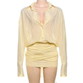 Cryptographic Fashion See Through Shirt Mini Dress Flare Sleeve Sexy Club Party Bandage Ruched Lapel Dresses Outfits Clothes