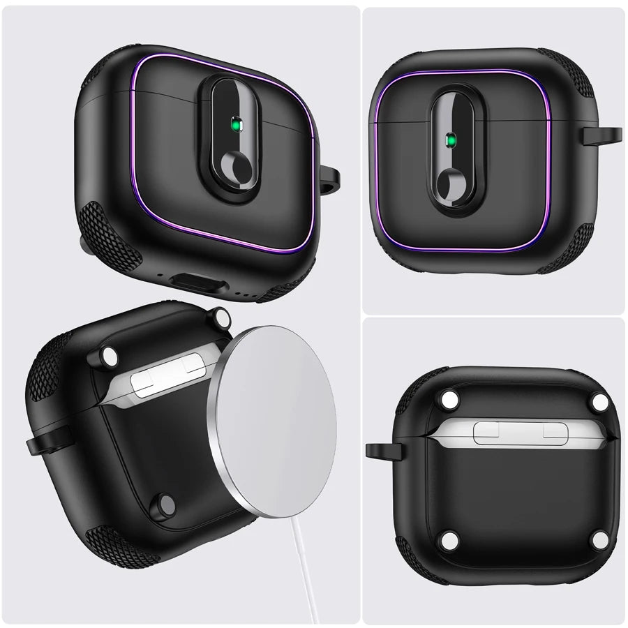 Armor locking clasp Earphone Cover For AirPods 4 3 2 Pro 3 With Plated Purple Strips With Magnetic Attraction Protective Case
