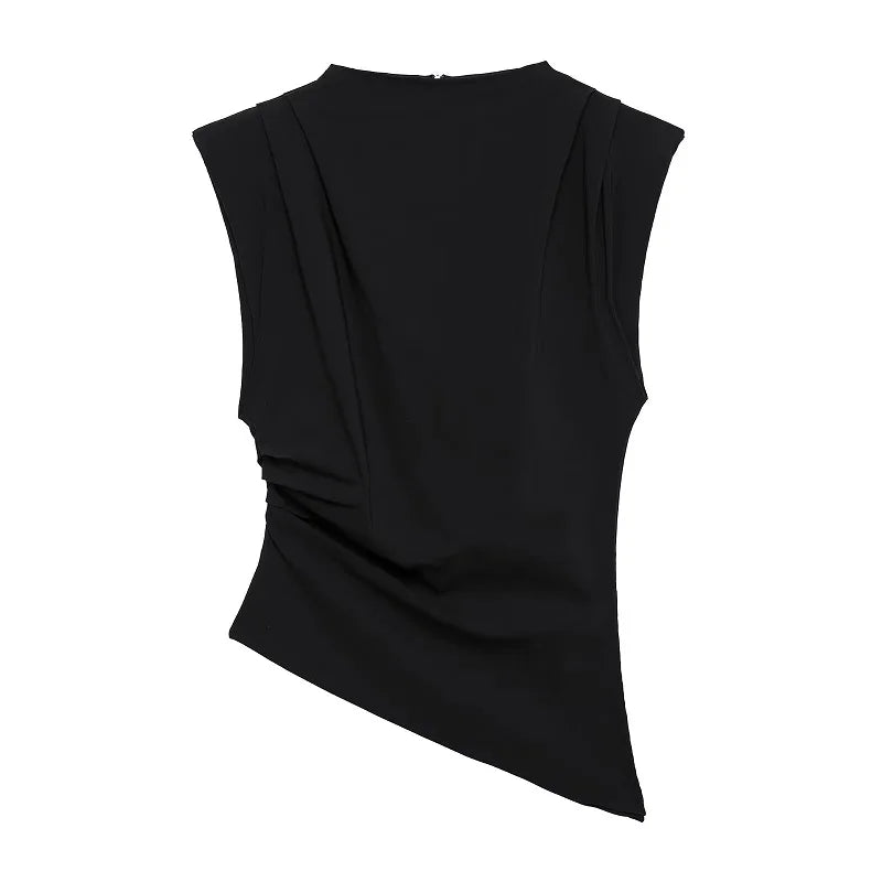 MUJER Asymmetric Tank Top Female Ruched Sleeveless Tops for Women High Neck Strapless Top Women Fashion Aesthetic Tops Woman