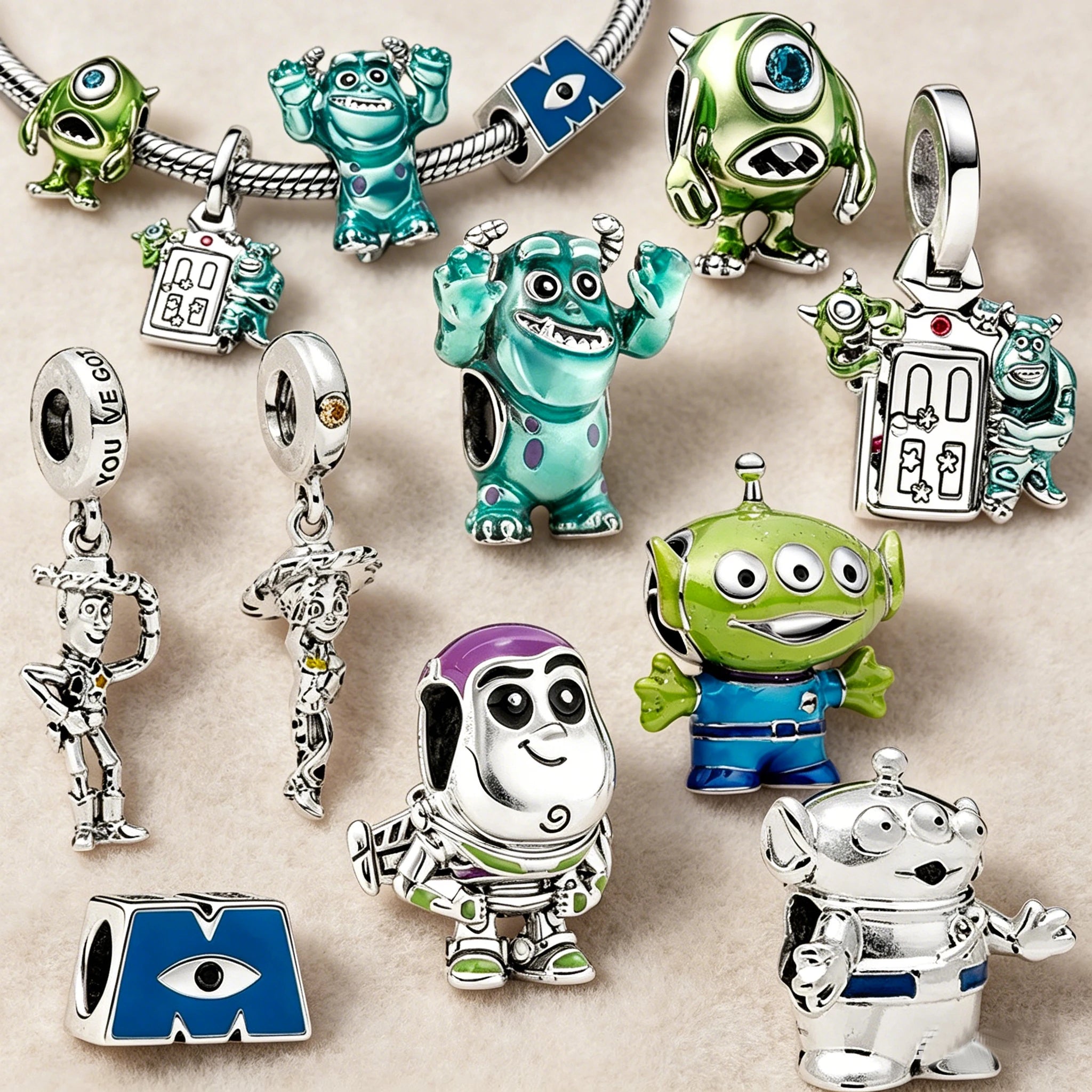 Disney Toy Story Monsters, Inc.Charm Beads Pendant Fit Original Snake Silver Bracelet Necklace Beads For Diy Jewelry Women Gift