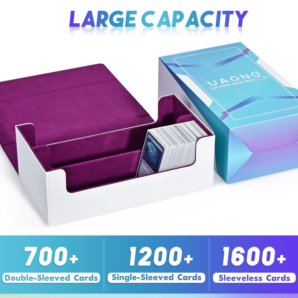 Card Storage Box, Card Deck Case Holds 1200+ Single Sleeved Cards, Strong Magnetic PU Leather Card boxes for TCG