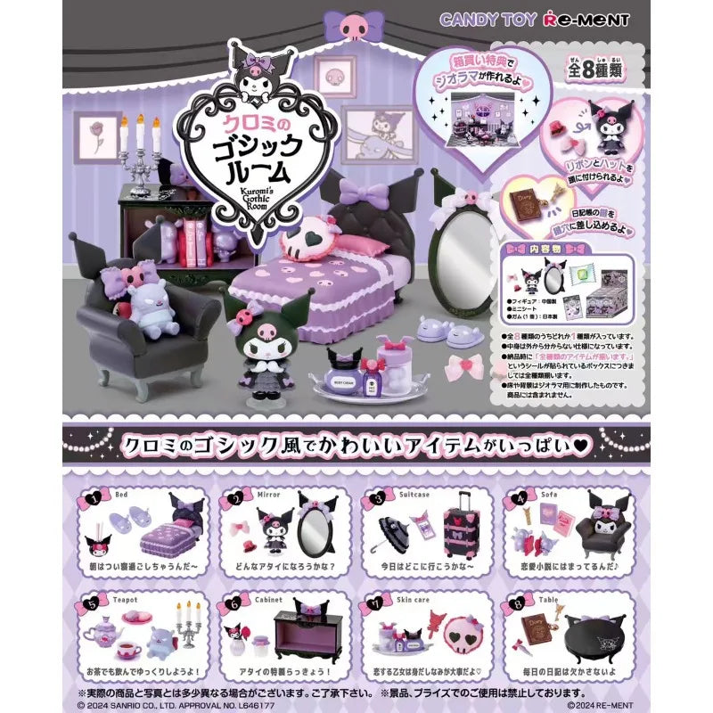 Re-ment 8Pcs/set Sanrio Kuromi Gothic Room Purple Miniature Scene Blind Box Toys Anime Figure Doll Gifts Toys Collect Ornaments