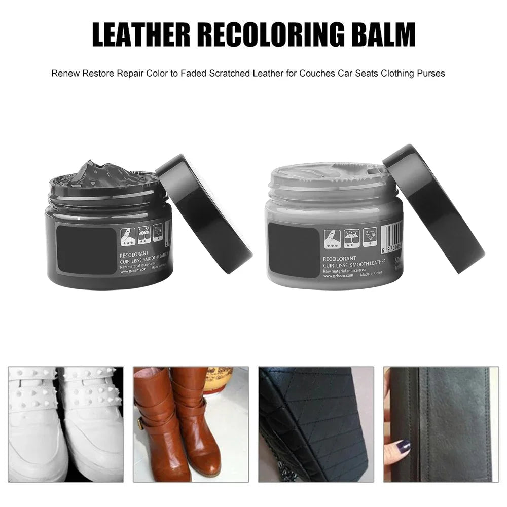 Leather Repair Kit Recoloring Balm No Heat Liquid Skin for Car Seat Sofa Shoes Bags Jacket Scratch Crack Rips Fixer 50ml Cream