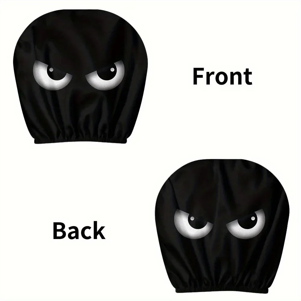 2PCS Funny Slanted Eyes Car Headrest Covers, Cartoon Face Elastic Protector for Halloween Christmas, Holiday Auto Decor