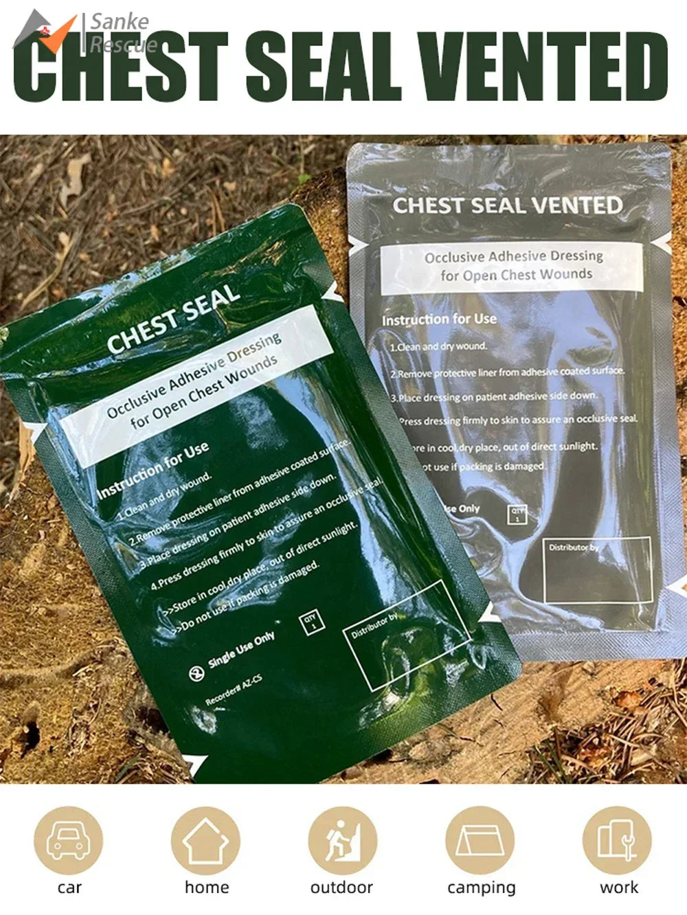 Chest Seal Wound Care for Emergency or Tactical Situations Advanced Adhesive Sterile Transparent Lightweight Vent Life-Saving