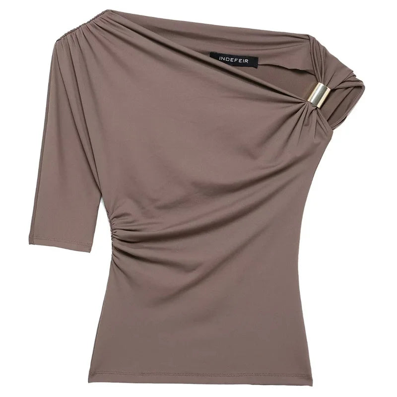 HXAO 2025 Women Asymmetrical Top Spring Summer Yellow Black Khaki Tanks & Camis Sexy Tight Y2k T-Shirt Lady Fashion Tank Top 066