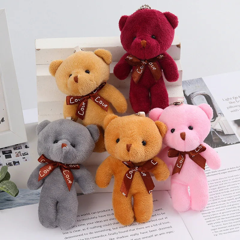 10pcs/lot Bear Stuffed Plush Toy Mini Bear Doll Keychain Soft Stuffed Toy Key Chain Bag Pendant Wedding Decoration Birthday Gift