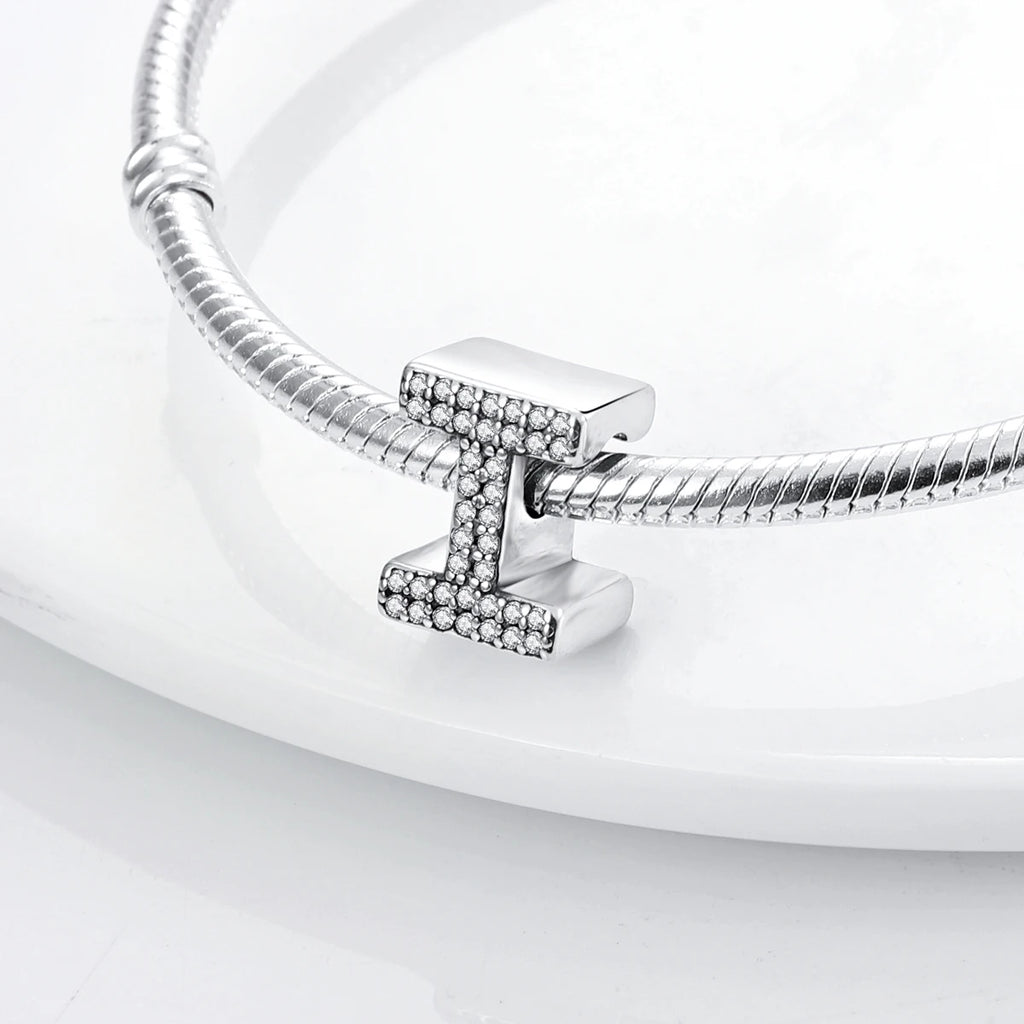 Original 925 Sterling Silver 26 Alphabet Letters Sparkling Zircon Charms Pendant Beads For Women Fine DIY Birthday Jewelry Gifts