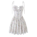 YENKYE Sexy Elegant Women Lace Patchwork Floral Print Sling Mini Dress Low Waist A-line Summer Holiday Party Dresses Pretty Robe