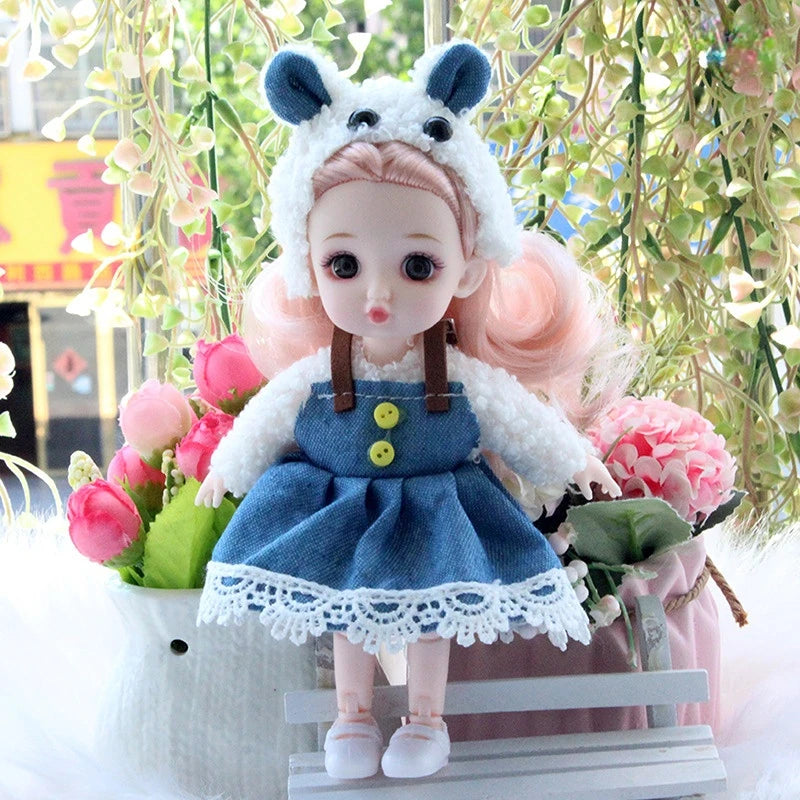 Mini 16cm BJd Doll 13 Movable Joint Girl Doll 3D Big Eyes 1/12 Fashion Princess Doll DIY Dress Up Toy Doll With Clothes Gift