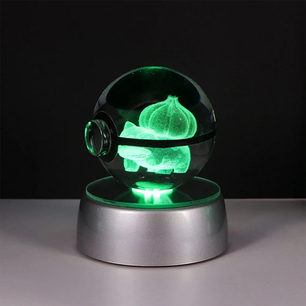 Pokemon 3D Crystal Ball Pikachu Figure Pokeball Engraving Crystal Charizard Model with Led Light Base Toys Anime Christmas Gift