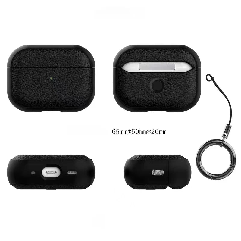 Luxury Leather Cover For AirPods 4 3 2 1 Business Earphones Cover For Apple AirPods Pro 1 2 Headset Shell With Hook Accessories