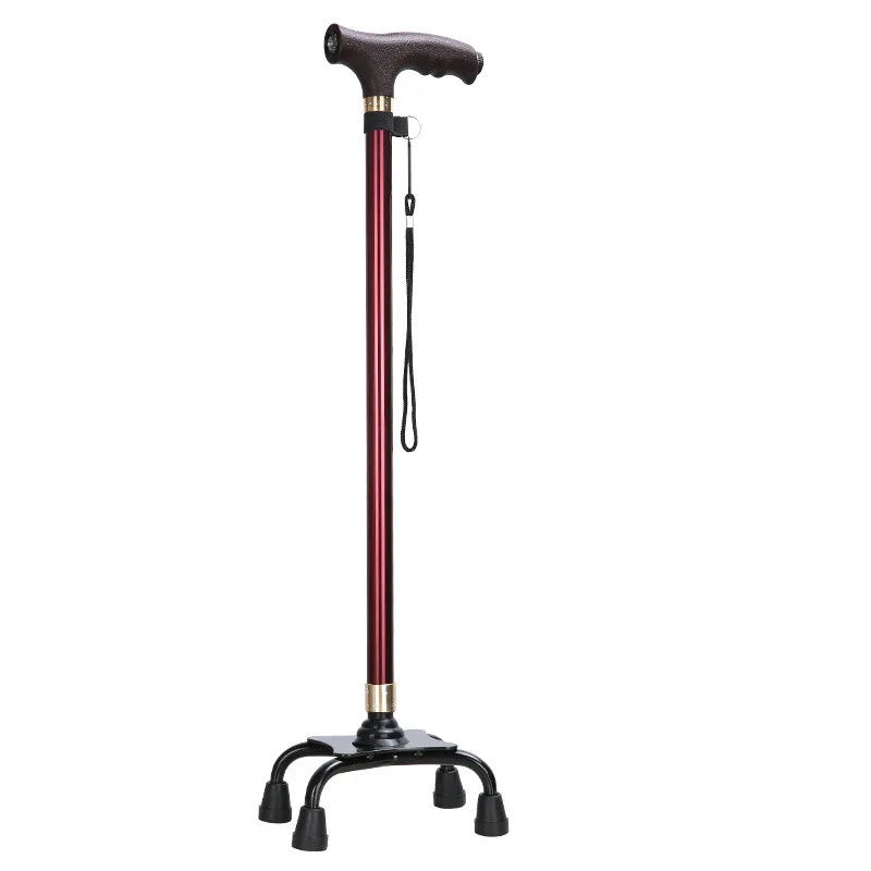 LED Light Non-Slip Elderly Walking Sticks Aluminum Alloy Multifunctional Crutch with Big Four Feet for Old Men