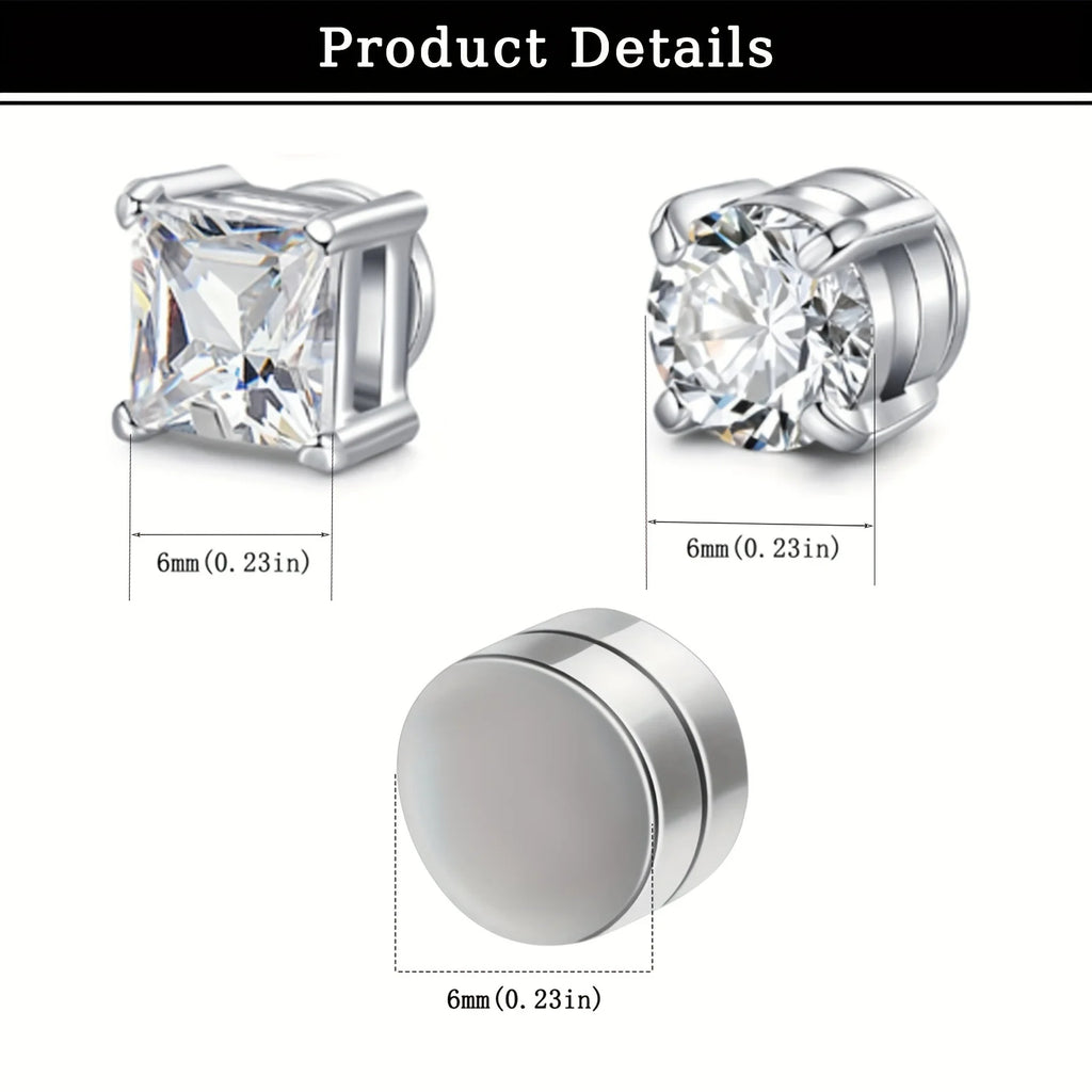 Set of man's magnetic earrings without punching ear clips,stainless steel personalized punk style women's ear studs
