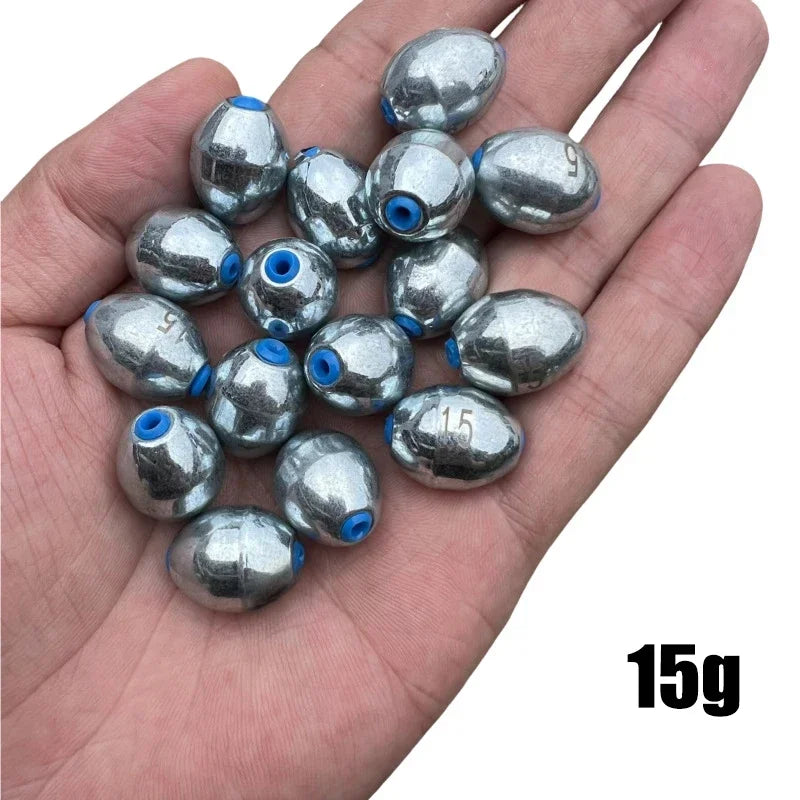 10pcs/Lot Alloy Hollow Olive Fishing Sinkers 3g/4g/5g/6g/7g/8g/9g/10g/12g/15g Carbon Steel Fishing Weights Fishing Accessories
