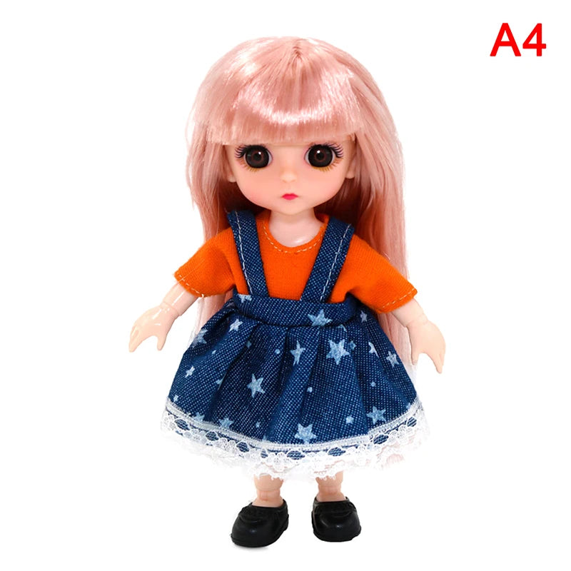 BJD 16CM Doll 13 Movable Joints Casual Fashion Princess Clothes Suit Accessories Nude Decoration Multicolor Hair Girl Gift Toy