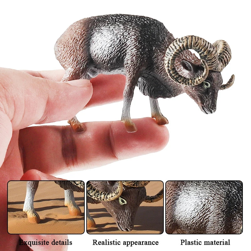 Oenux Classic Farm Animal Simulation Sheep Goat Argali Antelope Model Action Figure Poultry Figurines Cute Toy For Kid Gift