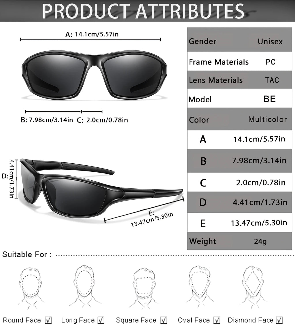 Men and Women Polarized Fishing Sunglasses Outdoor Sports Cycling Driving Hiking Eyewear Camping Travel Transparent Frame UV400