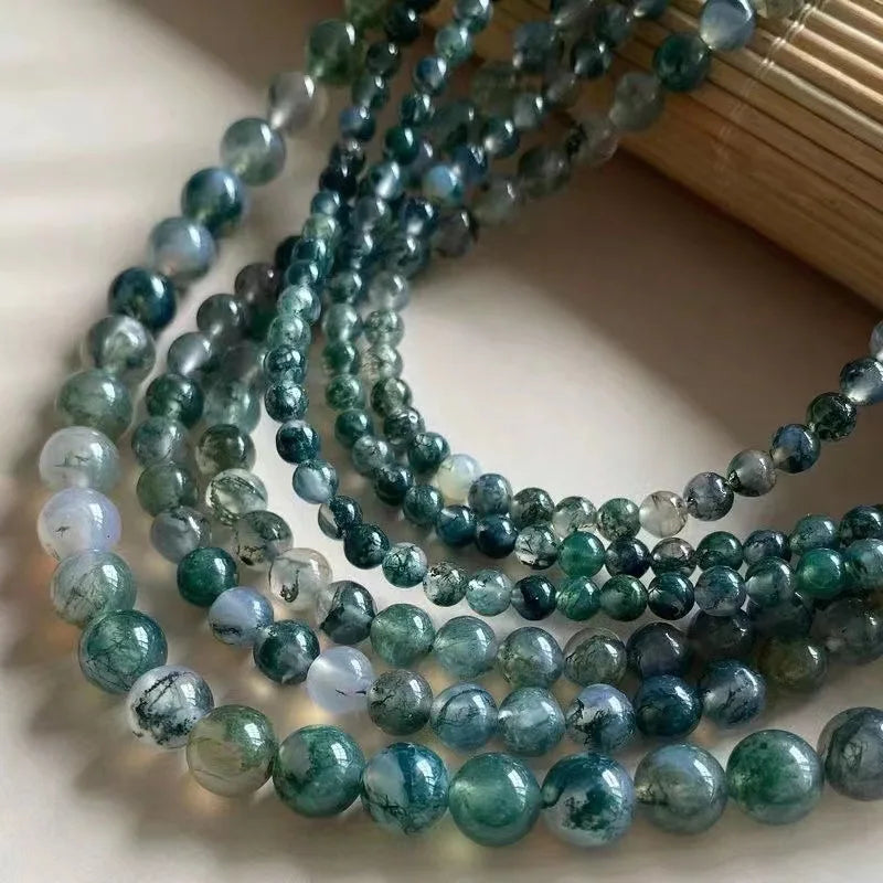 1strand/lot Moss Grass Agat Natural Stone Round Loose Green Beads For jewelry Making 4/6/8/10MM DIY Bracelet Bulk Wholesale