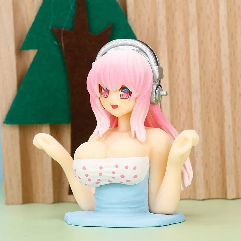 Sexy Kanako Chest Shaking Girls Car Ornaments Cartoon Kawaii Anime Statue Car Dashboard Sexy Doll Figurine Cute Car Decorations