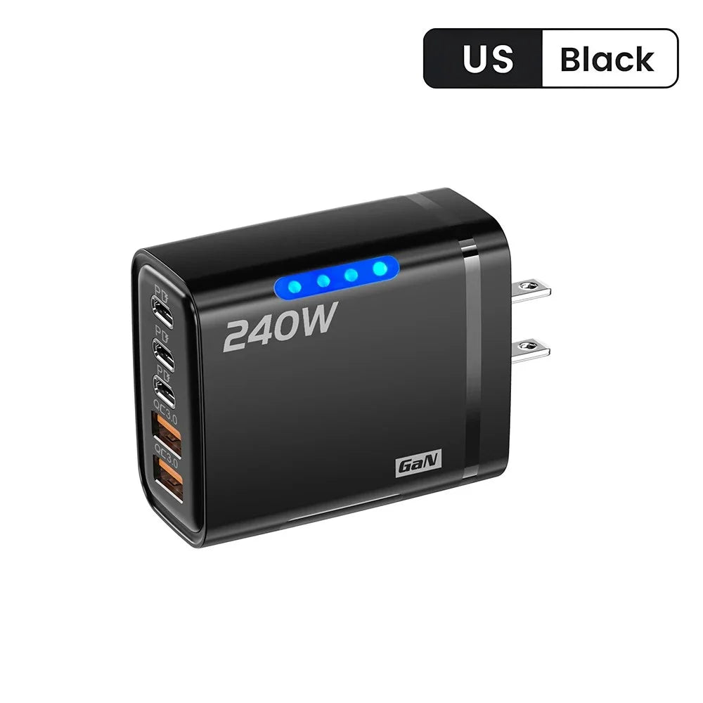 USB C GaN Charger 240W 5 in 1 Fast Charging Phone Charger Power Adapter For iPhone Samsung Xiaomi Type C EU/US Plug Wall Charger