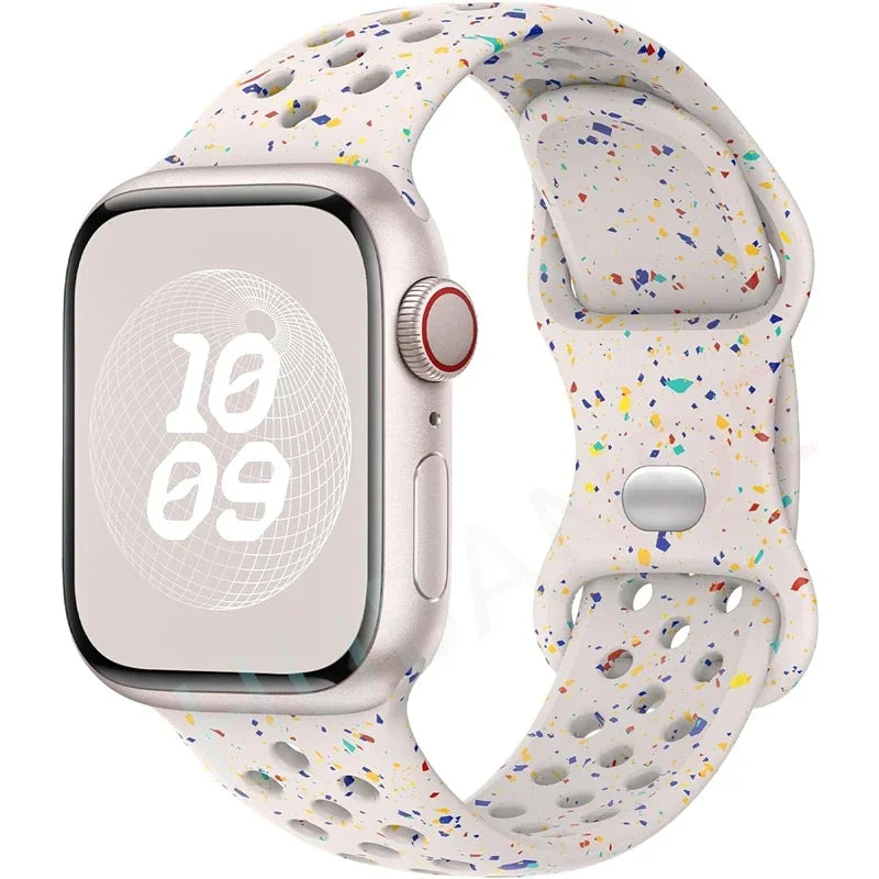 Original Sport Strap for Apple Watch Band 46mm 49mm 45mm 44mm 38 42mm Colored Particles Rubber Band IWatch Ultra 10 9 8 7 6 5 SE