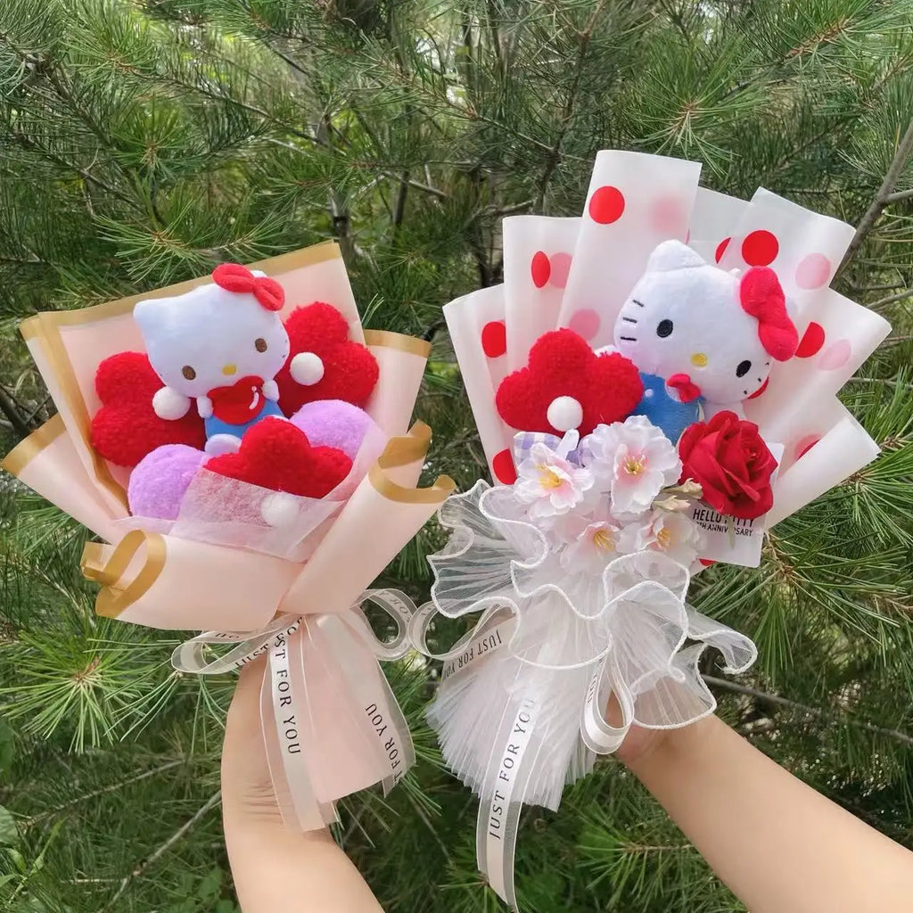 Cartoon My Melody Kuromi Cinnamoroll Kt Cat Plush Doll Creative Flower Bouquet Valentine Christmas Graduation Birthday Gift