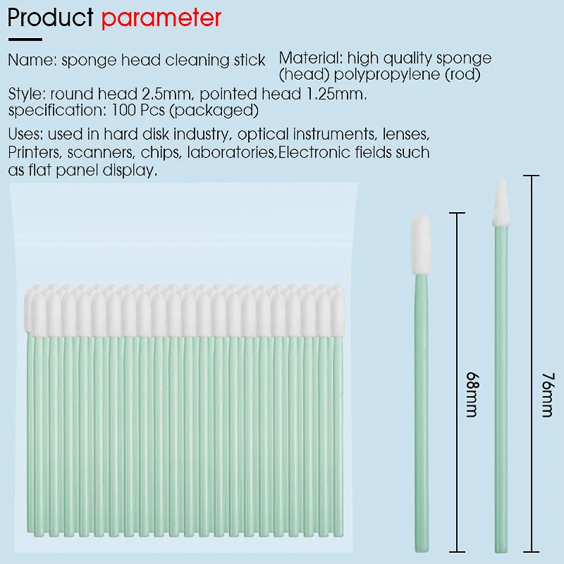 100PCS Fiber Optic Cleaning Sticks Fiber Optic Swabs For 1.25mm/2.5mm LC/SC/FC/ST Connectors Fiber Cleaning Rod FTTH Tool