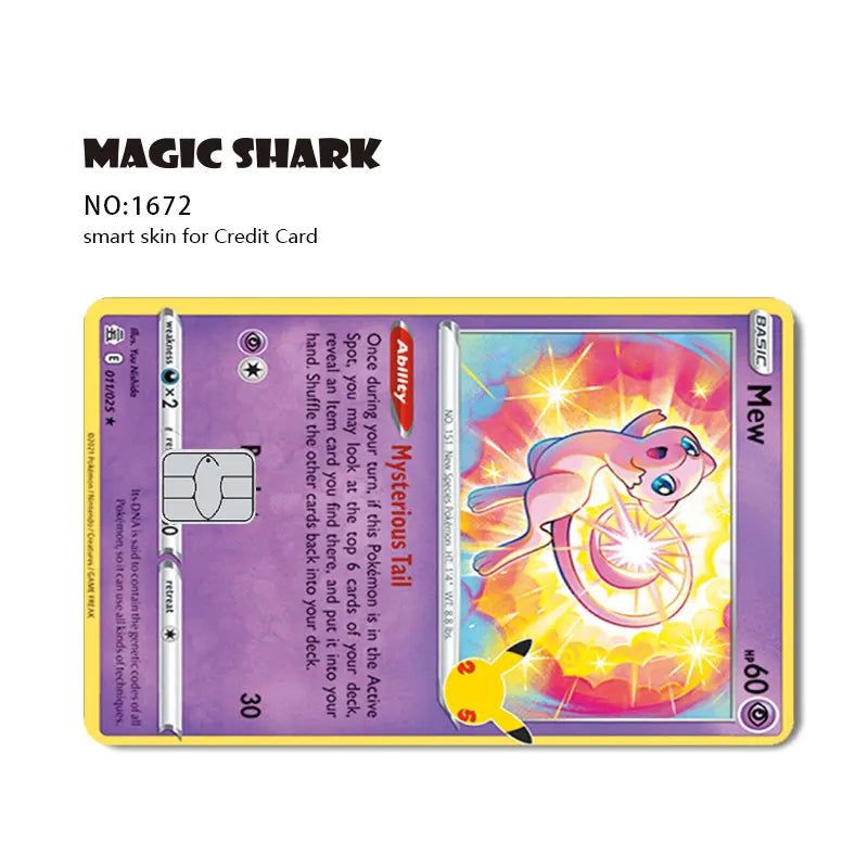 New Bulbasaur Pikachu Charmander Squirtle Mew Gengar Pokemons PTCG Film Skin Cover Sticker for Credit Debit Card