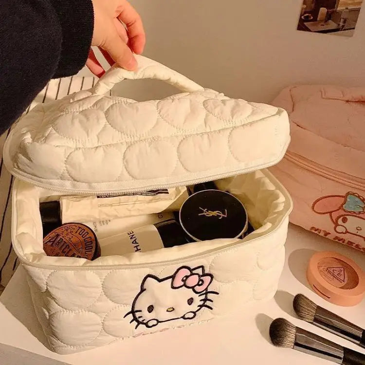 Kitty Large Capacity Makeup Bag Waterproof Travel Toiletry Organizer Cute Cartoon Cosmetic Case with Double Zipper for Girls
